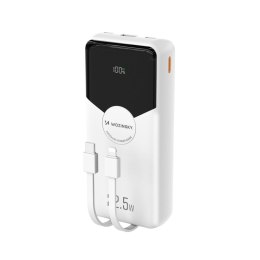 Powerbank Wozinsky WFC-15W 20000mAh 22,5W PD20W z wbudowanymi kablami Lightning i USB-C - biały