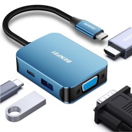 BENFEI adapter HUB 4w1 USB-C do 4K HDMI - USB-C - 1x USB-A - VGA niebieski