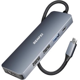 BENFEI adapter HUB 5w1 USB-C do 4K HDMI - USB-C 100W PD - 3x USB-A szary