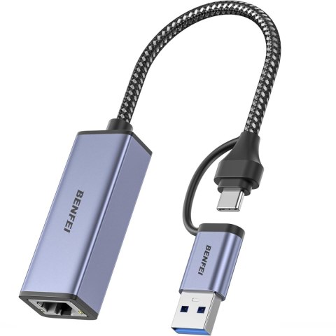BENFEI adapter USB-A / USB-C do RJ45 USB 3.0 szary