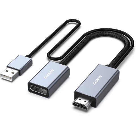 BENFEI adapter przejściówka HDMI do DisplayPort 4K@60Hz, 2K@144Hz, 1080P@165Hz jednokierunkowy szary