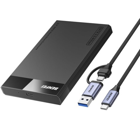 BENFEI obudowa dysku SSD do USB-C / USB-A 2.5 cala SATA SSD obsługa UASP SATA III czarna z odłączanym kablem