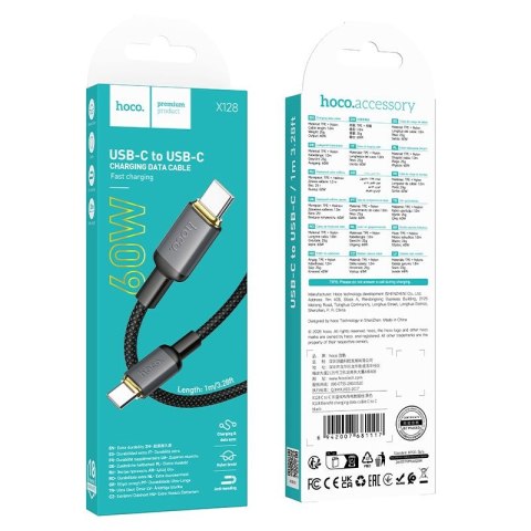 Kabel USB C do USB C Hoco 3A 60W 1 m X128 Benefit czarny