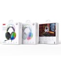 XO słuchawki przewodowe GE11 jack 3,5mm - USB-A nauszne białe RGB mikrofon