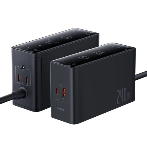Ładowarka sieciowa Baseus Digital GaN 3xUSB-C 1xUSB-A 240W z kablem zasilającym - czarna