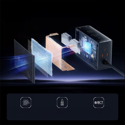 Ładowarka sieciowa Baseus Digital GaN 3xUSB-C 1xUSB-A 240W z kablem zasilającym - czarna