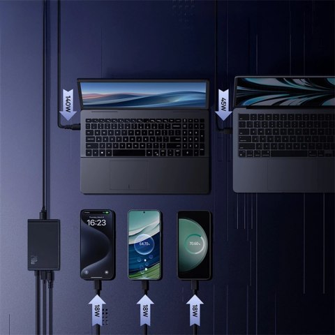 Ładowarka sieciowa Baseus Digital GaN 3xUSB-C 1xUSB-A 240W z kablem zasilającym - czarna