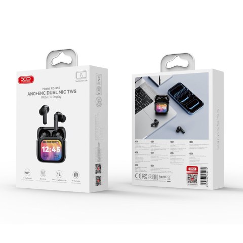 XO słuchawki Bluetooth X50 TWS LCD czarne ANC + ENC podwójny mikrofon