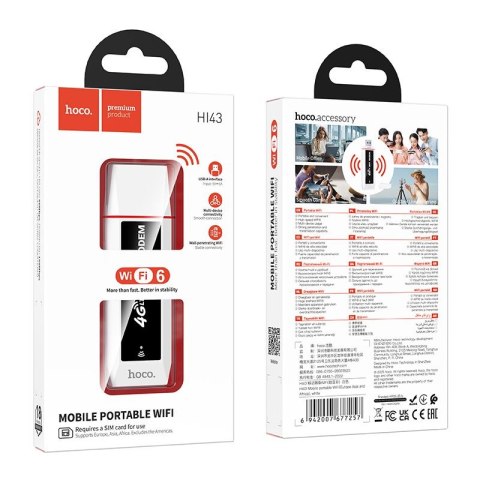 Router mobilny 4G LTE WiFi 6 USB A Hoco HI43 biało czarny