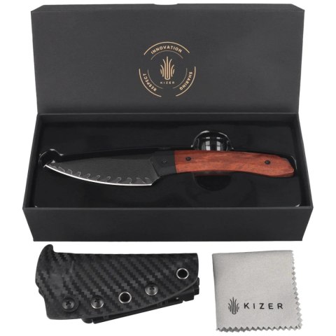 Nóż Kizer MoMo Fix 3 Black G10/Mkuruti Wood, Acid-Washed/Stonewashed Takefu VG-10 Damascus by Vladimir Legachev (1124A1)