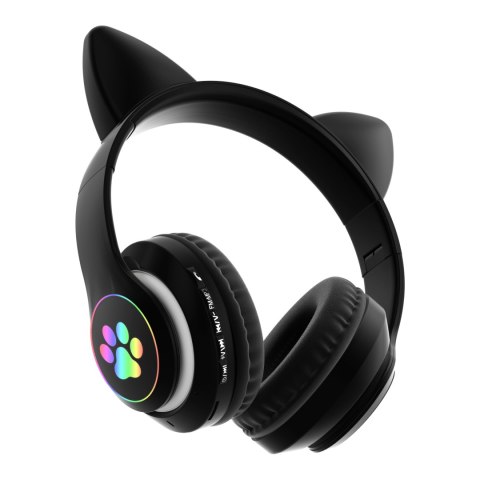 SŁUCHAWKI DLA DZIECI BLUETOOTH LED / KOCIE USZY, BLACK / CZARNY