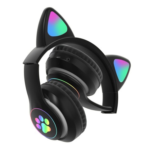 SŁUCHAWKI DLA DZIECI BLUETOOTH LED / KOCIE USZY, BLACK / CZARNY