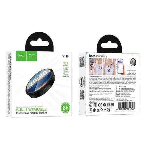 Wyświetlacz bezprzewodowy przypinka 1,85" 360p Hoco Y130 czarny