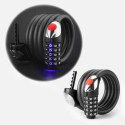Zapięcie rowerowe Rockbros RKS531 na szyfr 5-cyfrowy linka stalowa 120 cm z oświetleniem LED - czarne