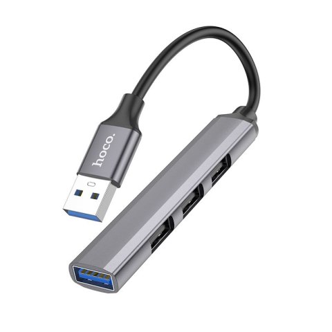 Adapter HUB 4w1 (USB 3.0+USB 2.0 x 3) USB-A Hoco HB26 szary