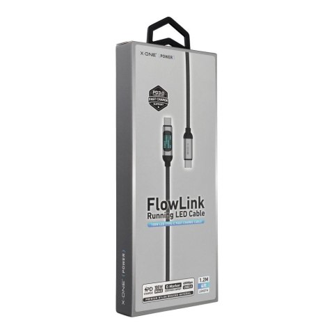 Kabel USB X-ONE FlowLink Running LED - typ C do C max 100W 1,2m czarny