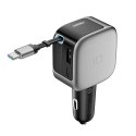 Ładowarka samochodowa Cuktech CC903P 100 W z wyświetlaczem i zwijanym kablem USB-C 70 cm - szara