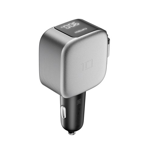 Ładowarka samochodowa Cuktech CC903P 100 W z wyświetlaczem i zwijanym kablem USB-C 70 cm - szara