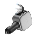 Ładowarka samochodowa Cuktech CC903P 100 W z wyświetlaczem i zwijanym kablem USB-C 70 cm - szara