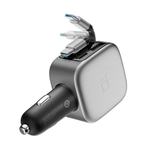 Ładowarka samochodowa Cuktech CC903P 100 W z wyświetlaczem i zwijanym kablem USB-C 70 cm - szara