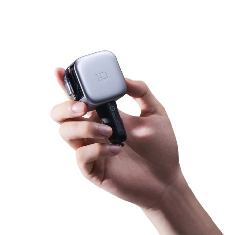 Ładowarka samochodowa Cuktech CC903P 100 W z wyświetlaczem i zwijanym kablem USB-C 70 cm - szara