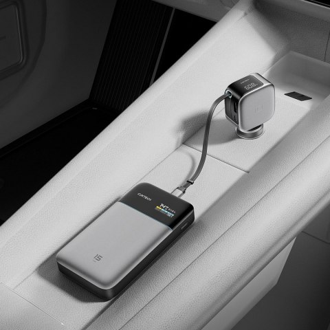 Ładowarka samochodowa Cuktech CC903P 100 W z wyświetlaczem i zwijanym kablem USB-C 70 cm - szara