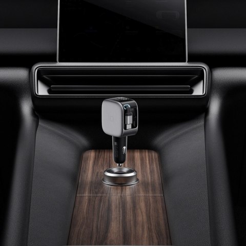 Ładowarka samochodowa Cuktech CC903P 100 W z wyświetlaczem i zwijanym kablem USB-C 70 cm - szara