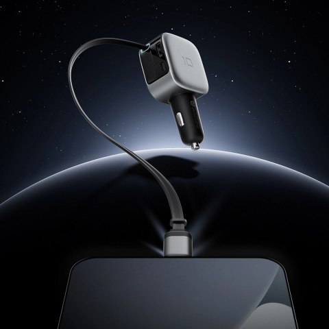 Ładowarka samochodowa Cuktech CC903P 100 W z wyświetlaczem i zwijanym kablem USB-C 70 cm - szara