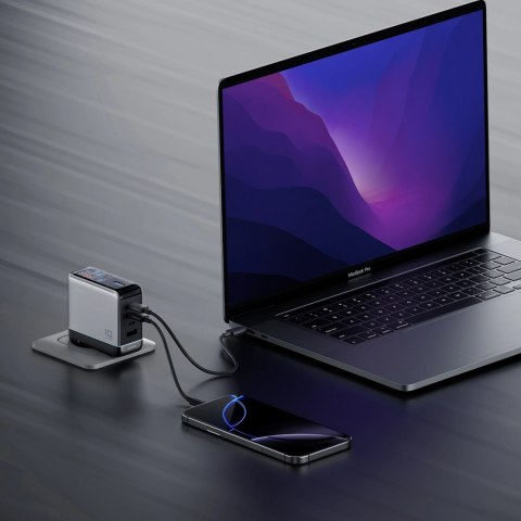 Ładowarka sieciowa Cuktech AD1204U 120 W z wyświetlaczem i kablem USB-C - srebrna