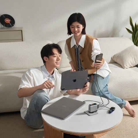 Ładowarka sieciowa Cuktech AD1204U 120 W z wyświetlaczem i kablem USB-C - srebrna