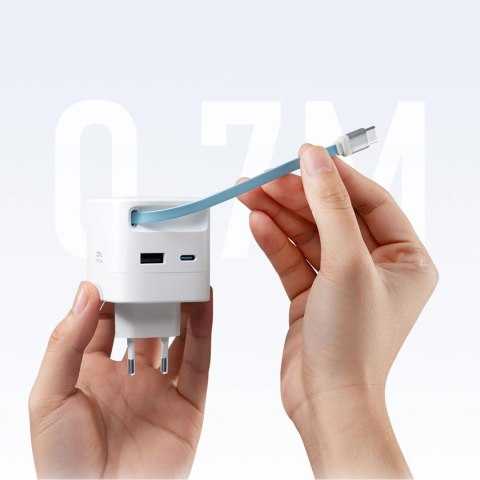 Ładowarka sieciowa Cuktech AD653W 67 W GaN 2x USB-C + USB-A ze zwijanym kablem USB-C 70 cm - biała