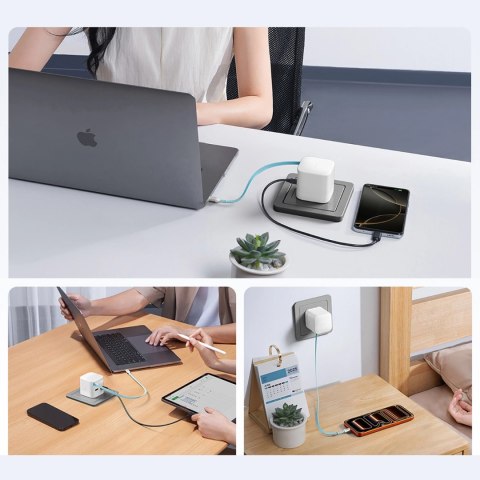 Ładowarka sieciowa Cuktech AD653W 67 W GaN 2x USB-C + USB-A ze zwijanym kablem USB-C 70 cm - biała