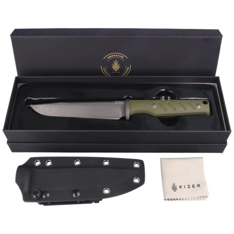 Nóż Kizer Camp 180 Olive Green G10, Gray Stonewashed AEB-L by Jonathan Styles (1096A2)