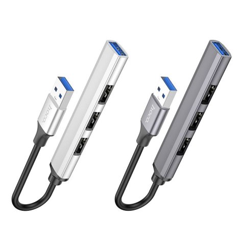 Adapter HUB 4w1 (USB 3.0+USB 2.0 x 3) USB-A Hoco HB26 szary