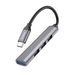 Adapter HUB 4w1 (USB 3.0+USB 2.0 x 3) USB-C Hoco HB26 szary