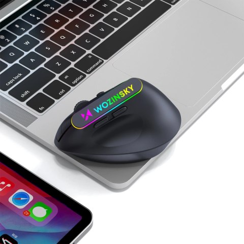 Mysz bezprzewodowa Wozinsky WMG-1164 gamingowa pionowa ergonomiczna 3600 DPI z podświetleniem RGB - czarna