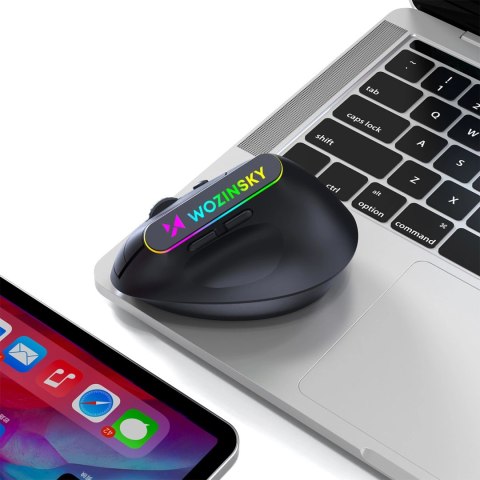 Mysz bezprzewodowa Wozinsky WMG-1164 gamingowa pionowa ergonomiczna 3600 DPI z podświetleniem RGB - czarna