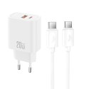 XO ładowarka sieciowa CE40 PD 20W 1x USB-C 1x USB biała + kabel USB-C - USB-C