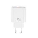 XO ładowarka sieciowa CE40 PD 20W 1x USB-C 1x USB biała + kabel USB-C - USB-C