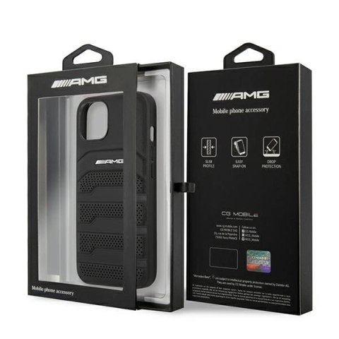 Etui AMG Leather Debossed Lines na iPhone 13 mini - czarne