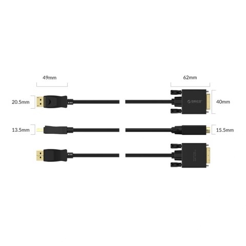 Kabel Orico XD-DTD DisplayPort do DVI 4K 3 m - czarny