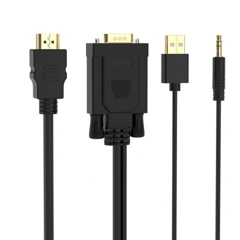 Kabel Orico XD-VATH VGA i mini jack 3.5 mm do HDMI Full HD 60 Hz z zasilaniem USB 5 m - czarny