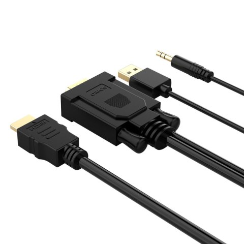 Kabel Orico XD-VATH VGA i mini jack 3.5 mm do HDMI Full HD 60 Hz z zasilaniem USB 5 m - czarny