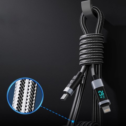 Kabel Orico LDC2L USB-C do Lightning PD 29 W z wyświetlaczem LED 480 Mb/s 1.5 m - czarny