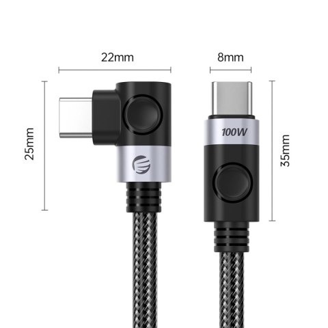 Kabel kątowy Orico C2CWT USB-C do USB-C PD 100 W 20 Gb/s 4K 60 Hz 2 m - czarny