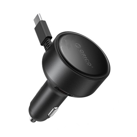 Ładowarka samochodowa Orico FC-60-2C 60W ze zwijanym kablem USB-C 65 cm - czarna
