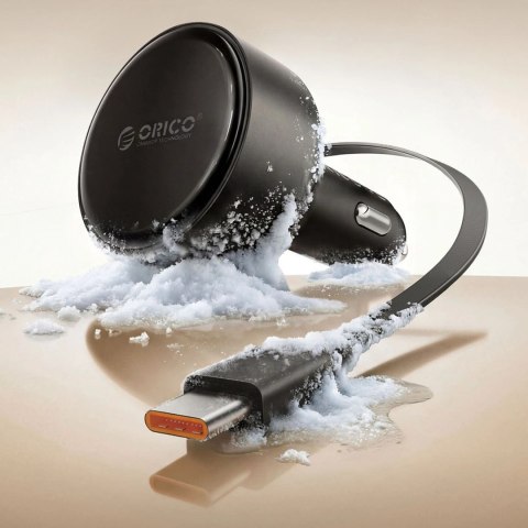 Ładowarka samochodowa Orico FC-60-2C 60W ze zwijanym kablem USB-C 65 cm - czarna