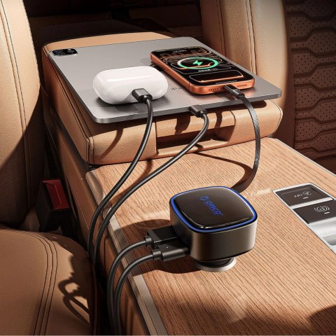 Ładowarka samochodowa Orico FC-66-1A2C 66W z wbudowanym zwijanym kablem USB-C - czarna