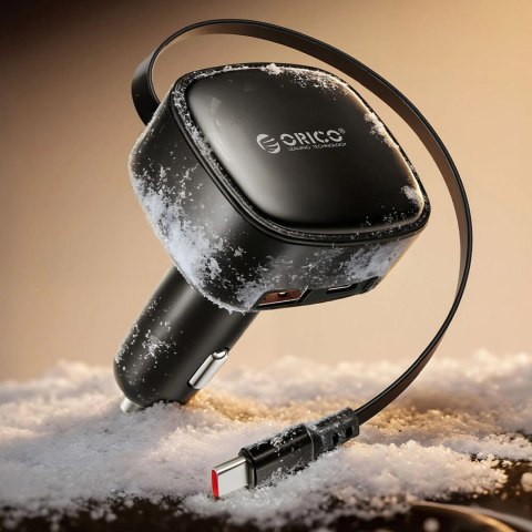 Ładowarka samochodowa Orico FC-66-1A2C 66W z wbudowanym zwijanym kablem USB-C - czarna