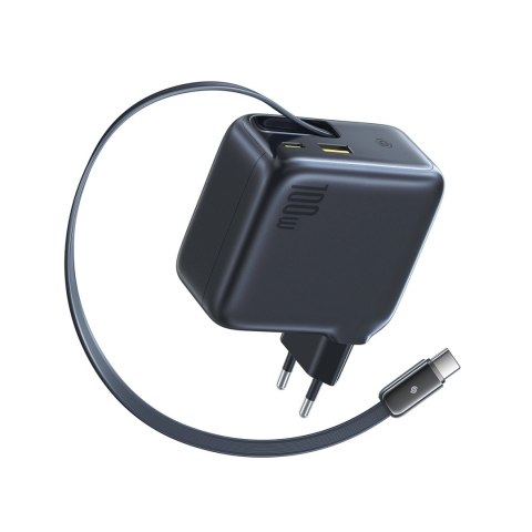 Ładowarka sieciowa Baseus EnerCore CJ11 100W z portami USB-A oraz USB-C i ze zwijanym kablem USB-C - czarna